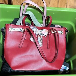 Elegant Red Hobo Bag with Floral Bow